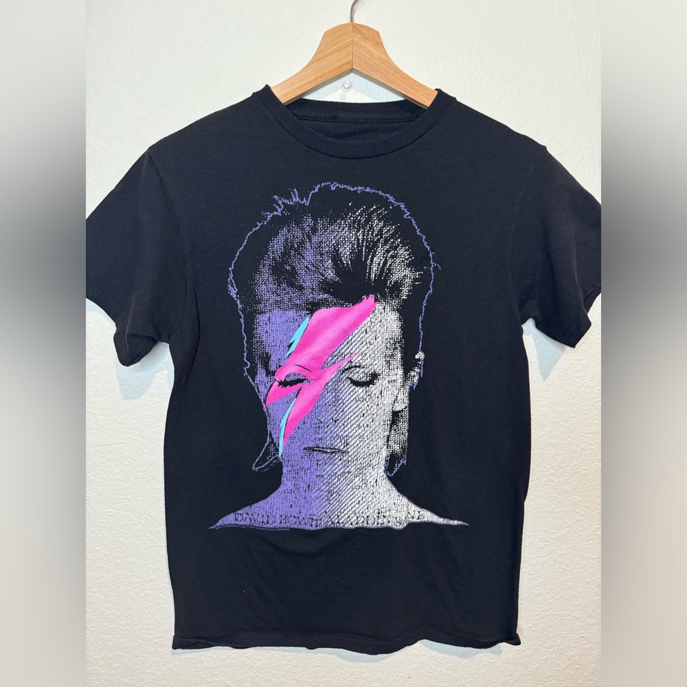 Black Graphic David Bowie Lightning Bolt Tee - Women’s Top